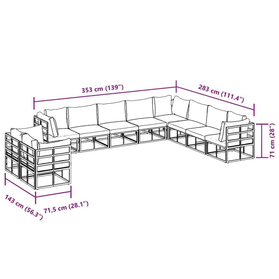 Ensemble de canapé de jardin avec coussin 10 pcs Noir Aluminium - 13