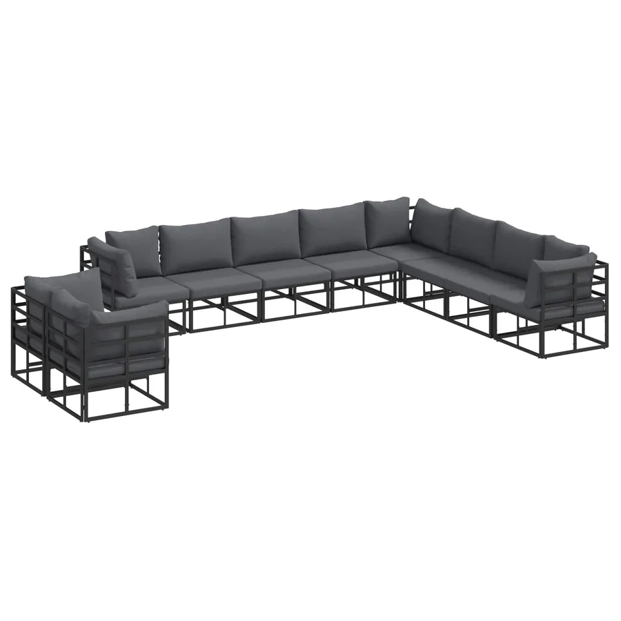 Ensemble de canapé de jardin avec coussin 10 pcs Noir Aluminium - 2
