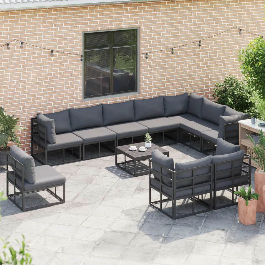 Ensemble de canapé de jardin avec coussin 10 pcs Noir Aluminium - 5