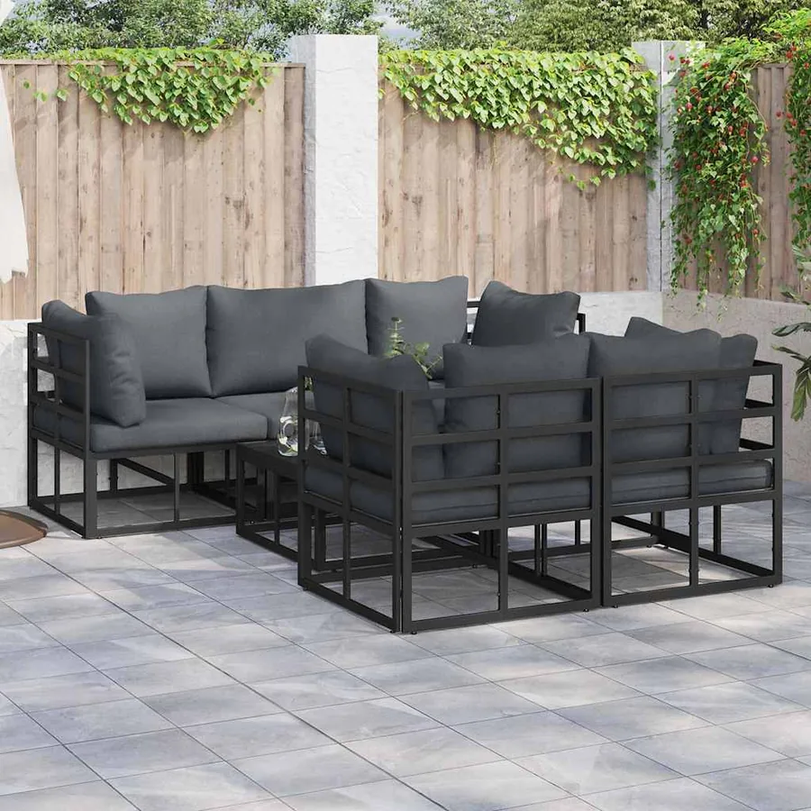 Ensemble de canapé de jardin avec coussin 6 pcs Noir Acier