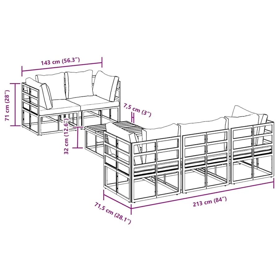 Ensemble de canapé de jardin avec coussin 6 pcs Noir Acier - 14