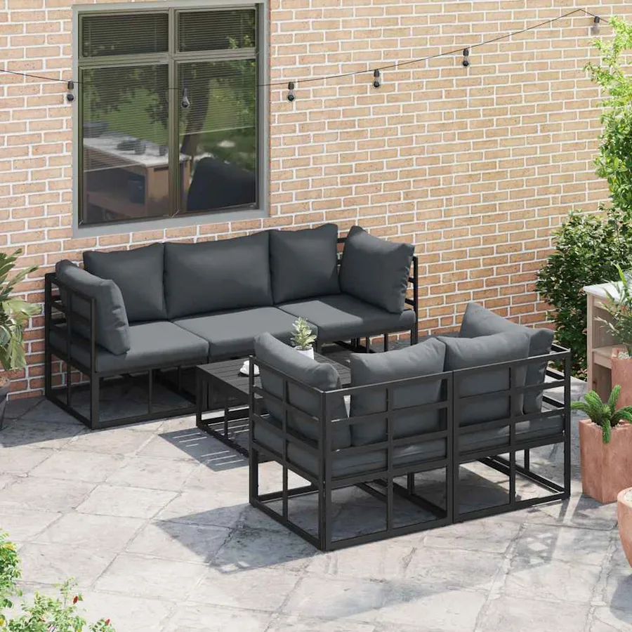 Ensemble de canapé de jardin avec coussin 6 pcs Noir Acier - 4
