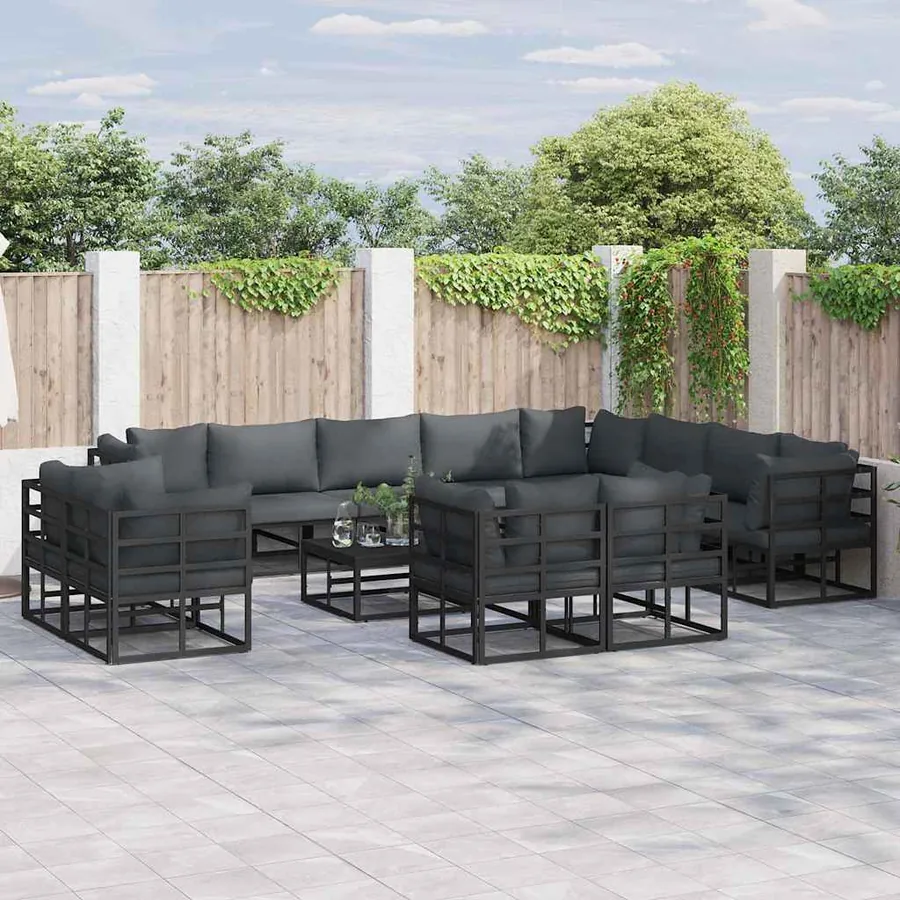 Ensemble de canapé de jardin avec coussin 12 pcs Noir Aluminium