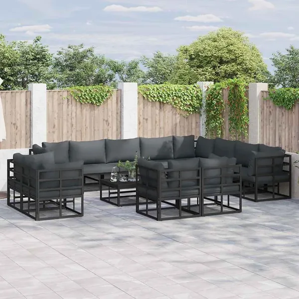 Ensemble de canapé de jardin avec coussin 12 pcs Noir Aluminium