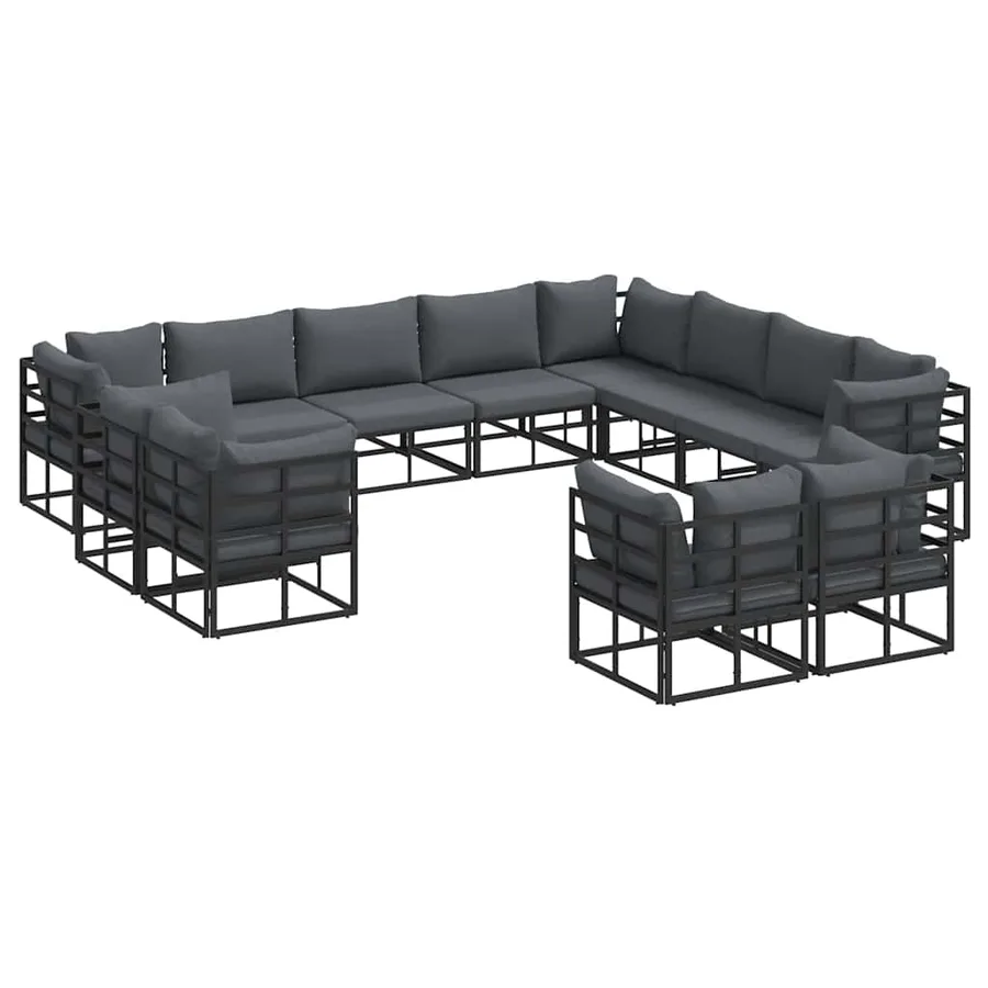 Ensemble de canapé de jardin avec coussin 12 pcs Noir Aluminium - 2