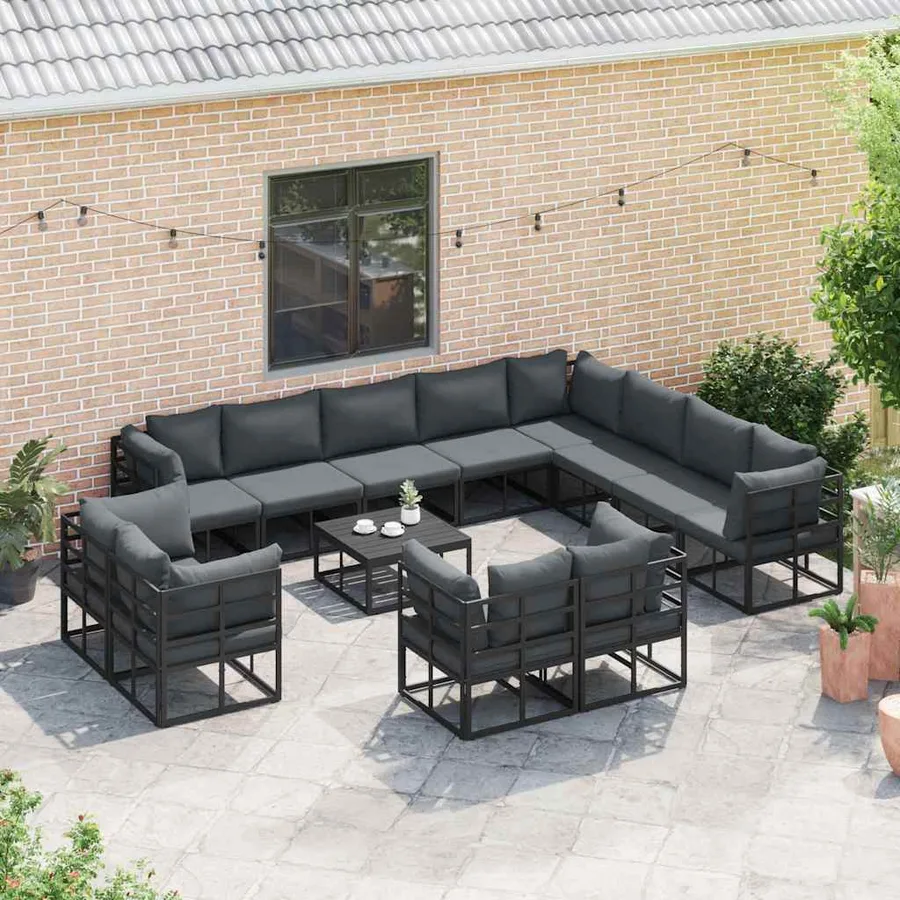 Ensemble de canapé de jardin avec coussin 12 pcs Noir Aluminium - 3