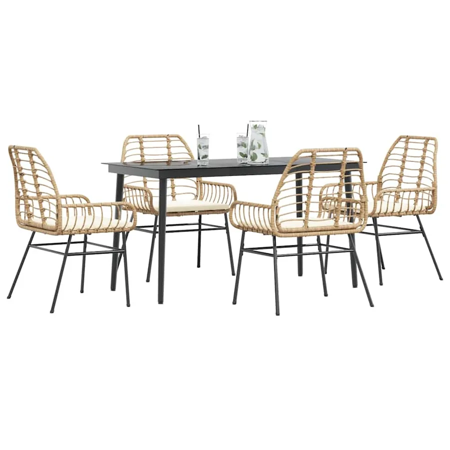 Ensemble à manger jardin coussins 5pcs marron poly rotin verre