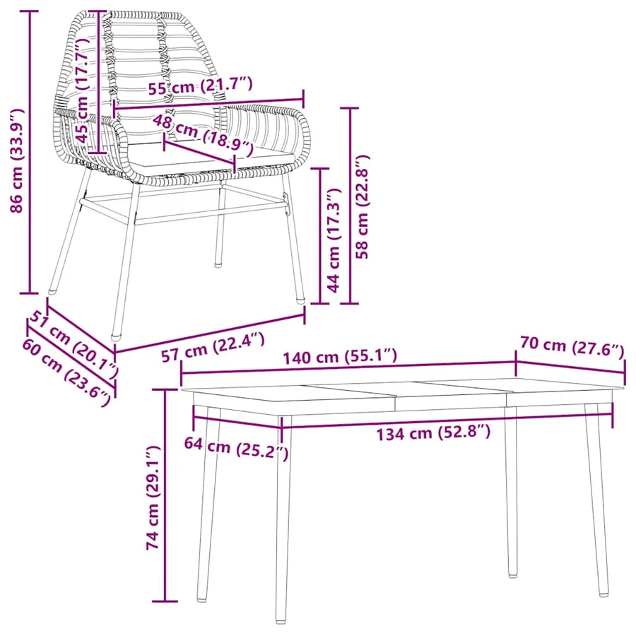 Ensemble à manger jardin coussins 5pcs marron poly rotin verre - 10