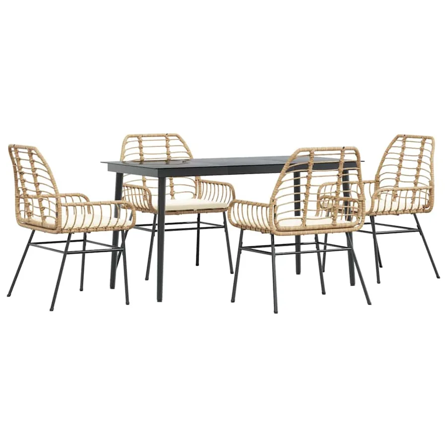 Ensemble à manger jardin coussins 5pcs marron poly rotin verre - 2