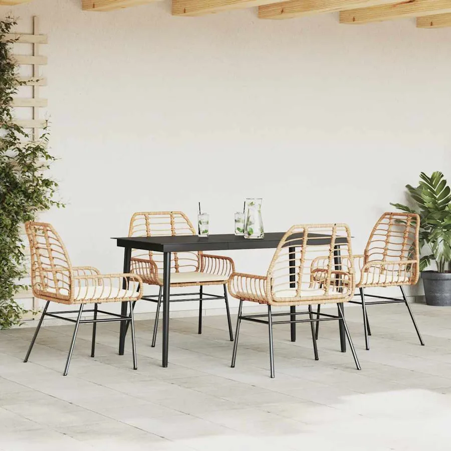 Ensemble à manger jardin coussins 5pcs marron poly rotin verre - 3