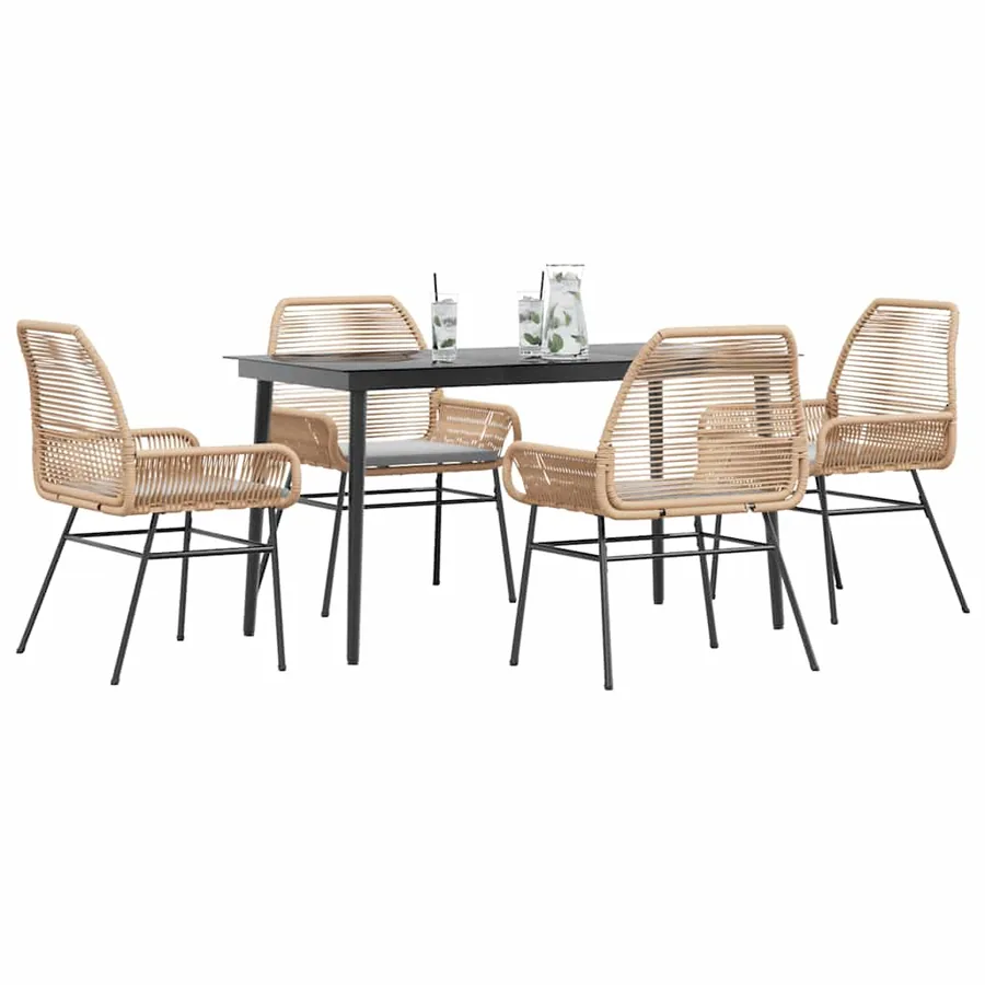 Ensemble à manger jardin coussins 5pcs marron poly rotin verre