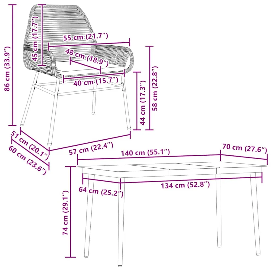 Ensemble à manger jardin coussins 5pcs marron poly rotin verre - 10