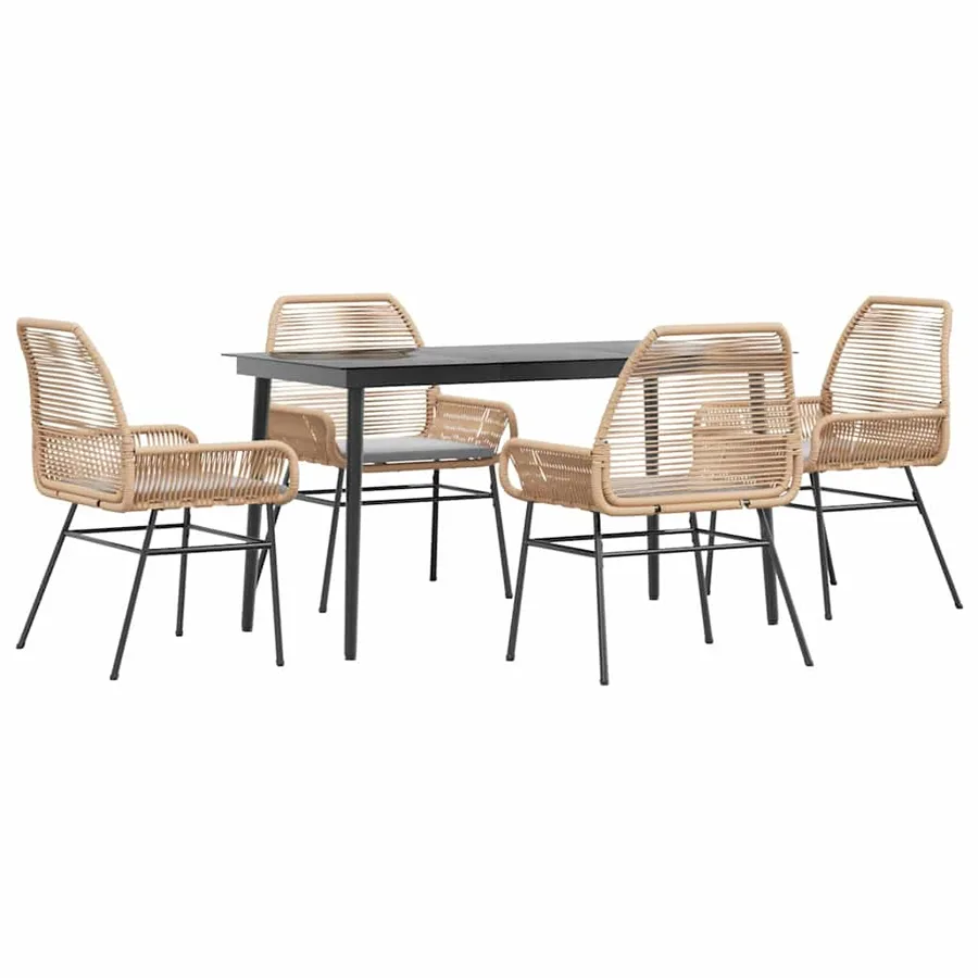 Ensemble à manger jardin coussins 5pcs marron poly rotin verre - 2