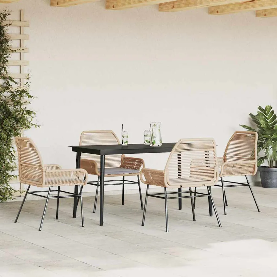 Ensemble à manger jardin coussins 5pcs marron poly rotin verre - 3