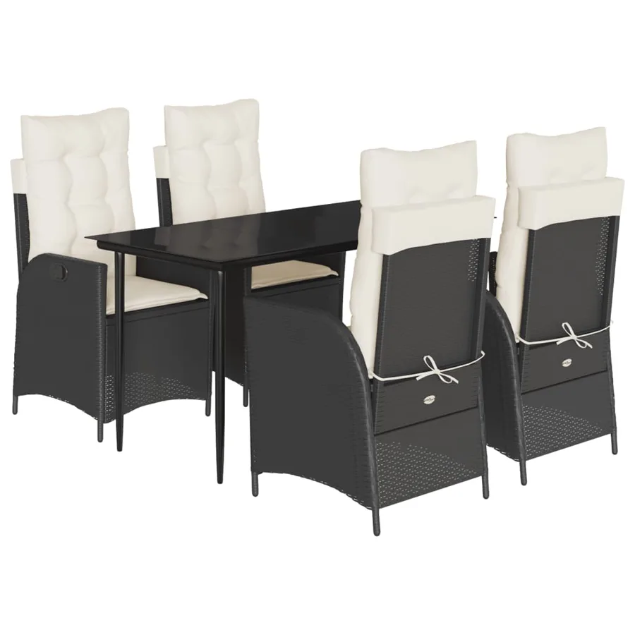 Ensemble à manger de jardin coussins 5pcs Noir Résine tressée - 2