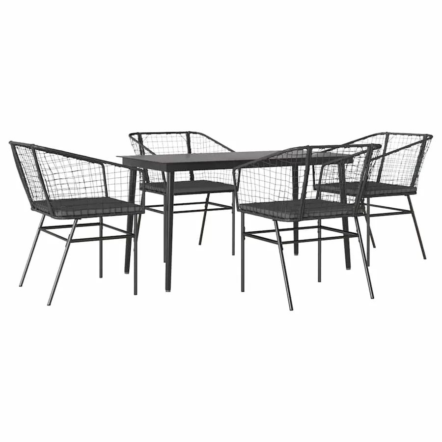 Ensemble à manger de jardin et coussins 5 pcs noir rotin verre - 2