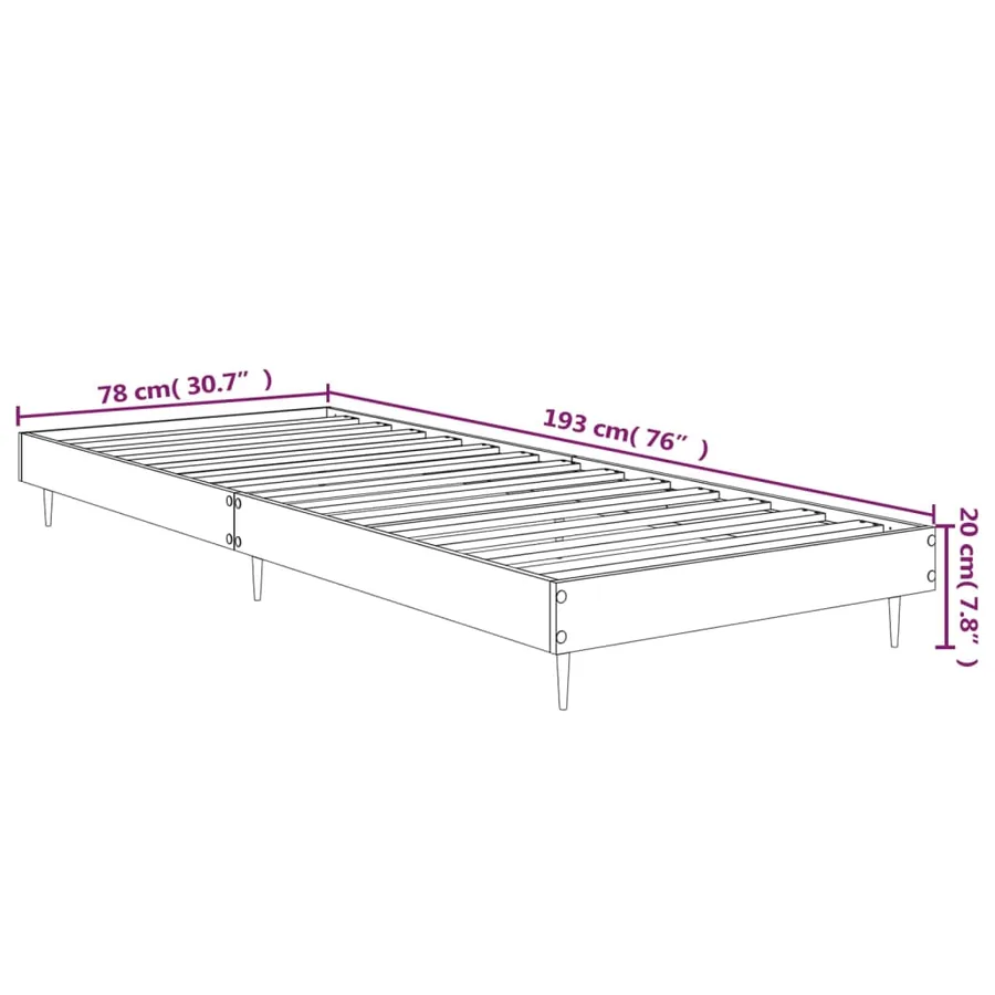 Cadre de lit sans matelas sonoma gris 75x190 cm - 9