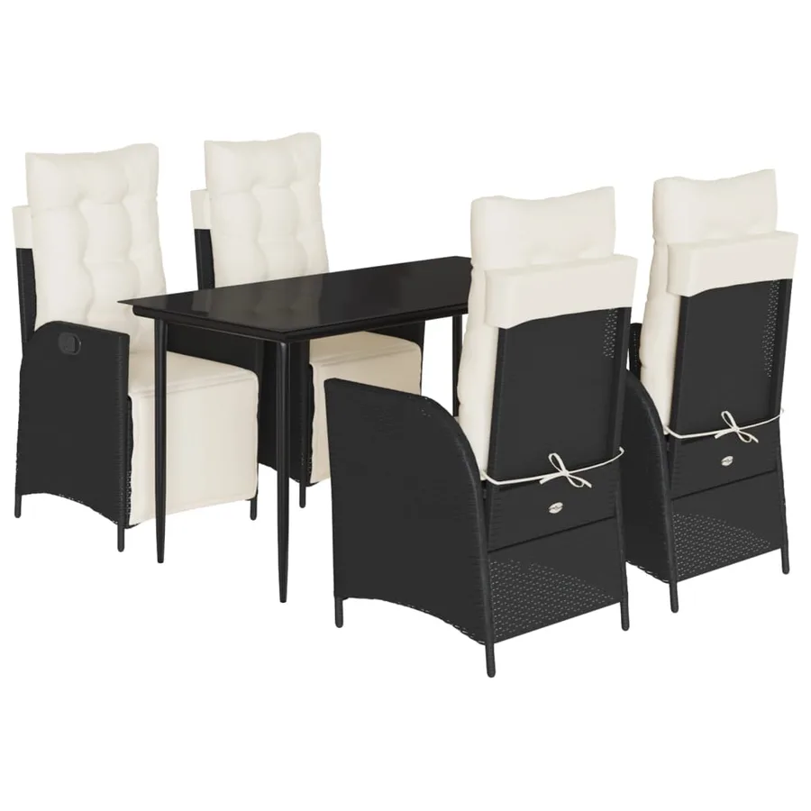 Ensemble à manger de jardin coussins 5pcs Noir Résine tressée - 2