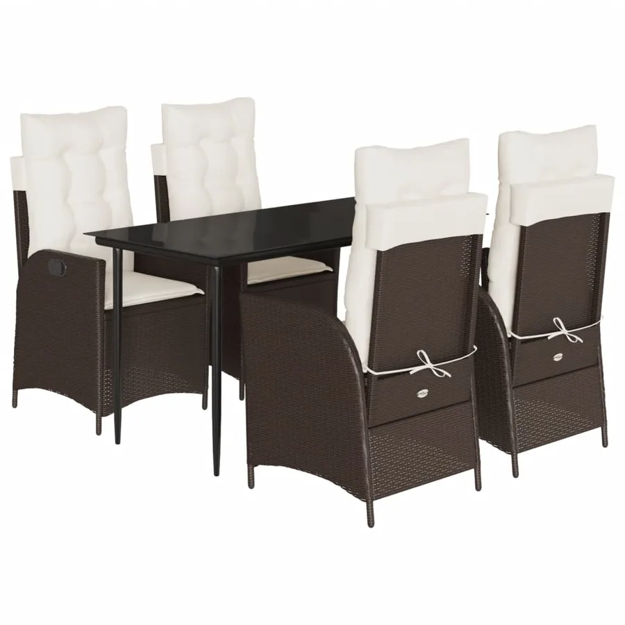 Ensemble à manger de jardin 5 pcs et coussins marron poly rotin - 2