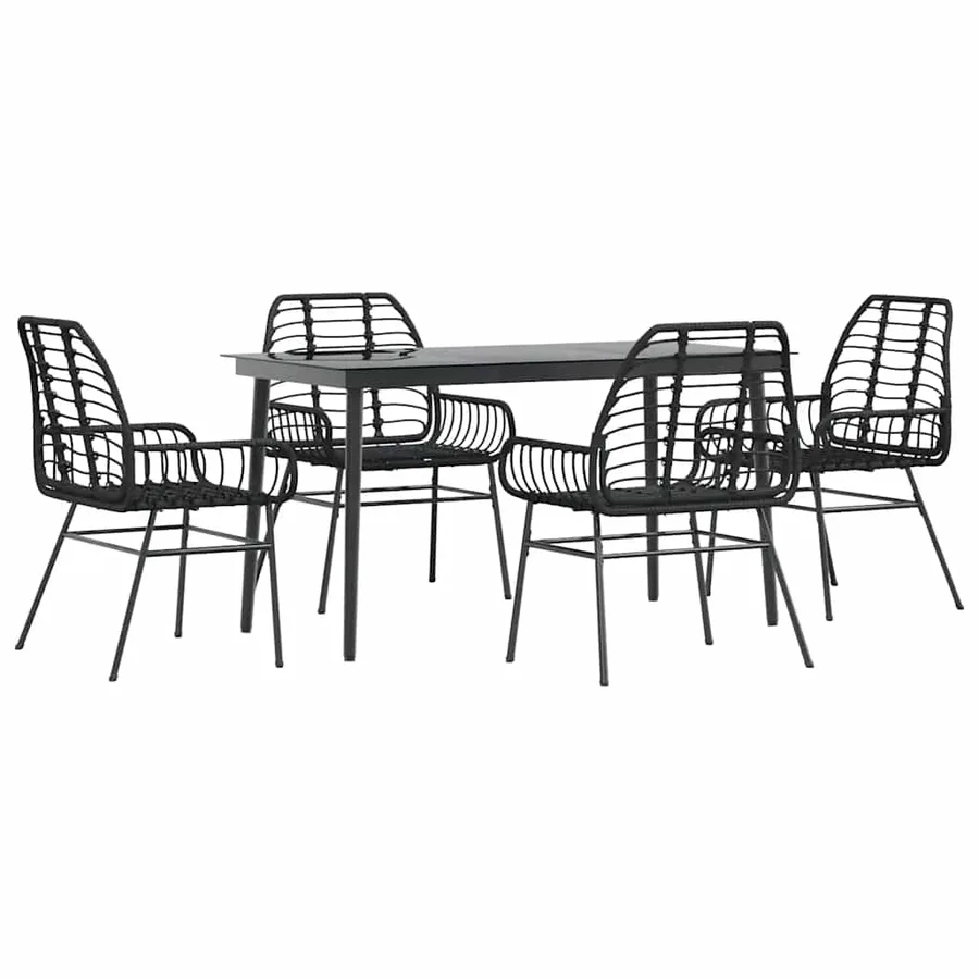 Ensemble à manger de jardin 5 pcs noir résine tressée verre - 2