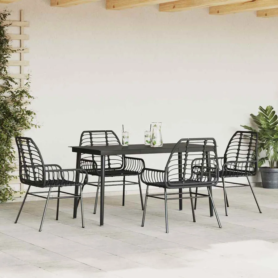 Ensemble à manger de jardin 5 pcs noir résine tressée verre - 3