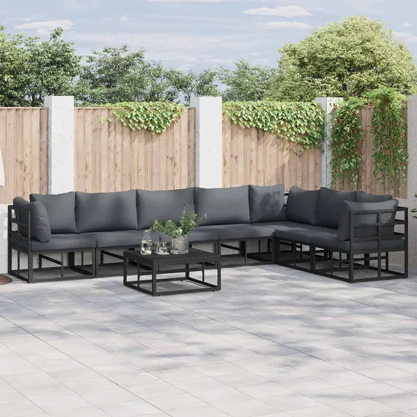 Ensemble de canapé de jardin avec coussin 8 pcs Noir Aluminium
