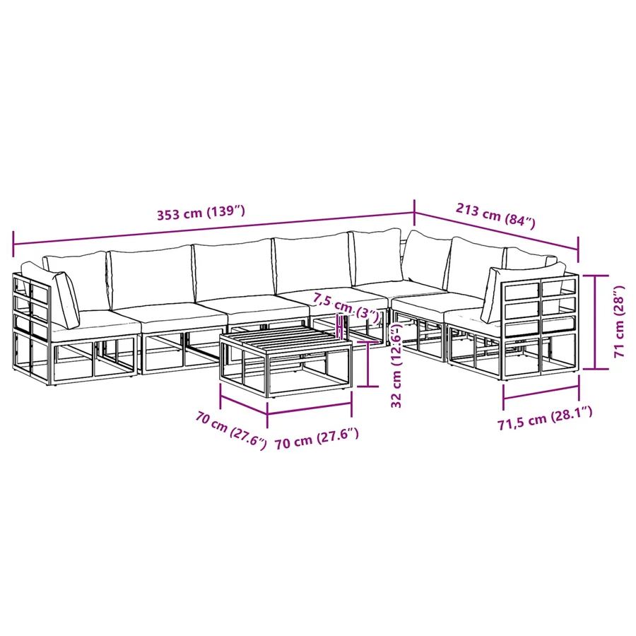 Ensemble de canapé de jardin avec coussin 8 pcs Noir Aluminium - 14