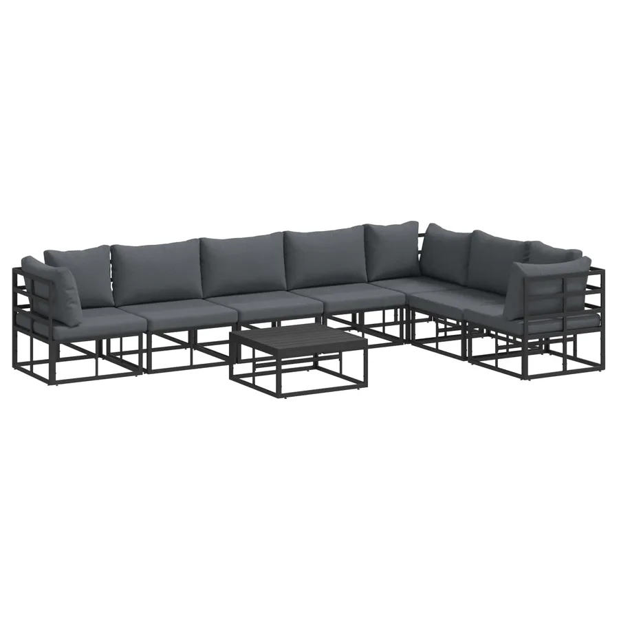 Ensemble de canapé de jardin avec coussin 8 pcs Noir Aluminium - 2