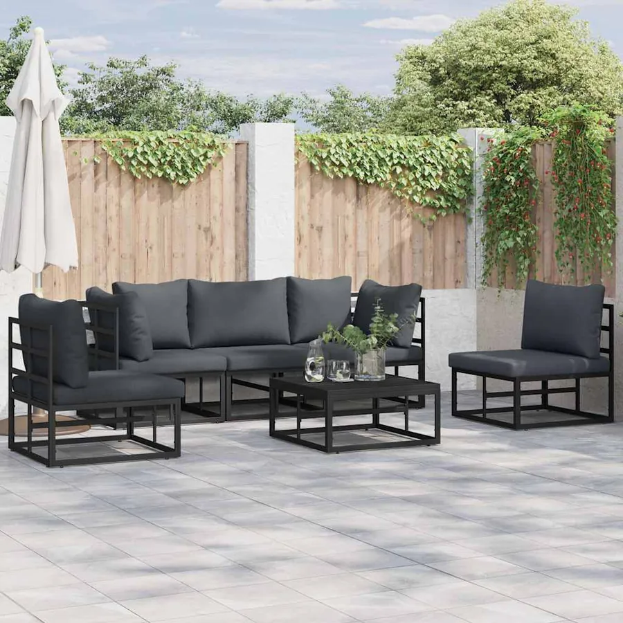 Ensemble de canapé de jardin avec coussin 5 pcs Noir Aluminium
