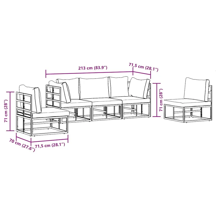 Ensemble de canapé de jardin avec coussin 5 pcs Noir Aluminium - 14