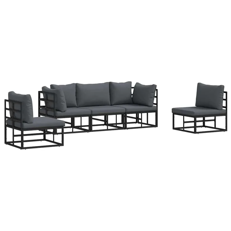 Ensemble de canapé de jardin avec coussin 5 pcs Noir Aluminium - 2