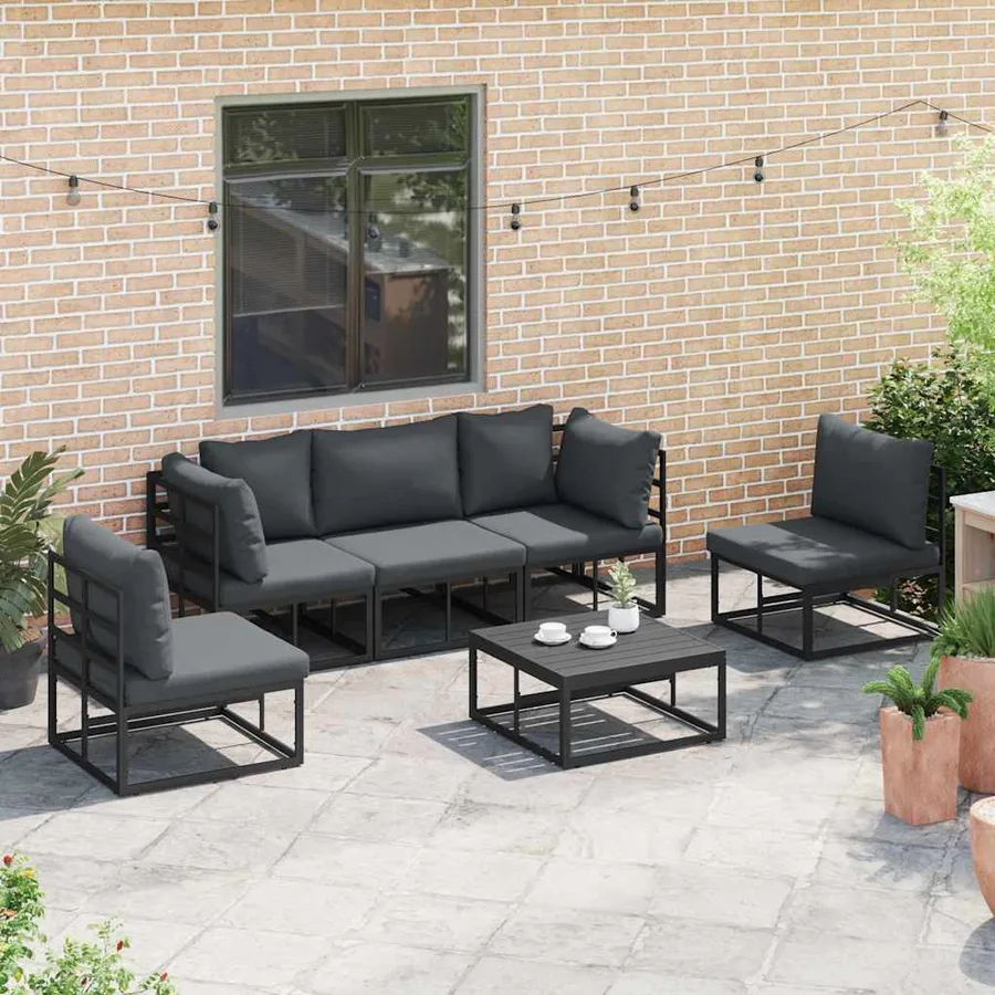 Ensemble de canapé de jardin avec coussin 5 pcs Noir Aluminium - 4