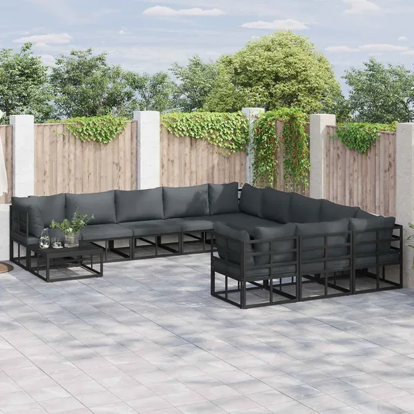 Ensemble de canapé de jardin avec coussin 11 pcs Noir Aluminium