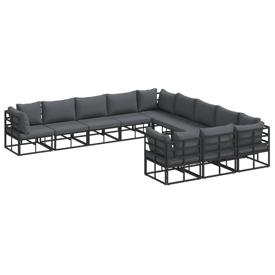 Ensemble de canapé de jardin avec coussin 11 pcs Noir Aluminium - 2