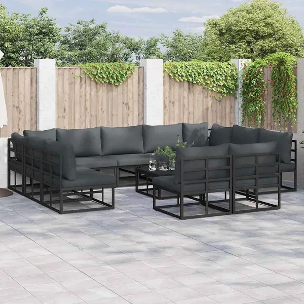 Ensemble de canapé de jardin avec coussin 12 pcs Noir Aluminium