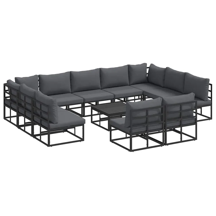 Ensemble de canapé de jardin avec coussin 12 pcs Noir Aluminium - 2