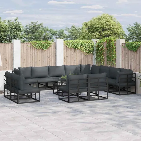 Ensemble de canapé de jardin avec coussin 13 pcs Noir Aluminium