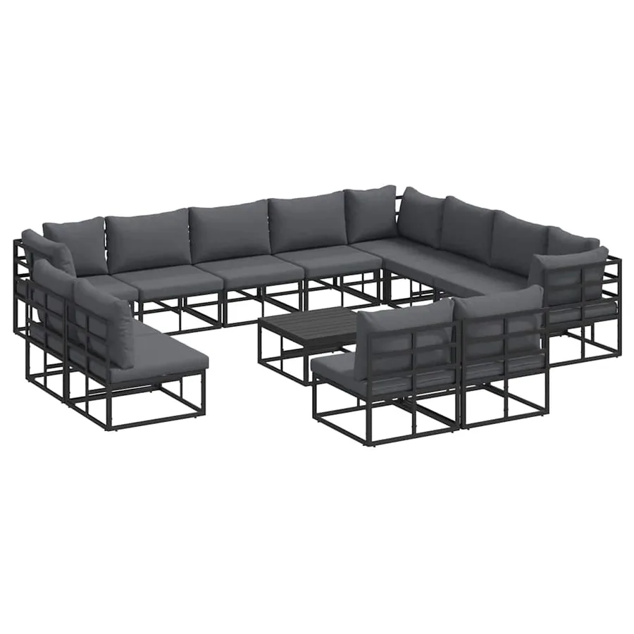 Ensemble de canapé de jardin avec coussin 13 pcs Noir Aluminium - 2
