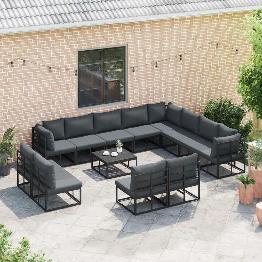 Ensemble de canapé de jardin avec coussin 13 pcs Noir Aluminium - 3
