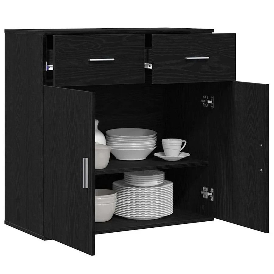 Buffet avec tiroir Chêne noir 78 x 38 x 80 cm Bois d'ingénierie - 3
