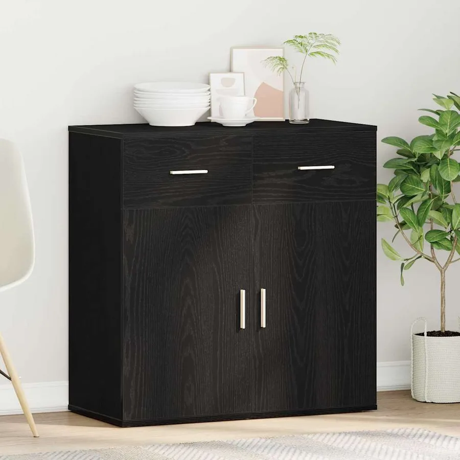 Buffet avec tiroir Chêne noir 78 x 38 x 80 cm Bois d'ingénierie - 4