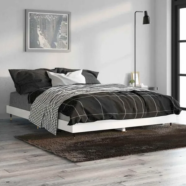 Cadre de lit sans matelas blanc brillant 135x190 cm