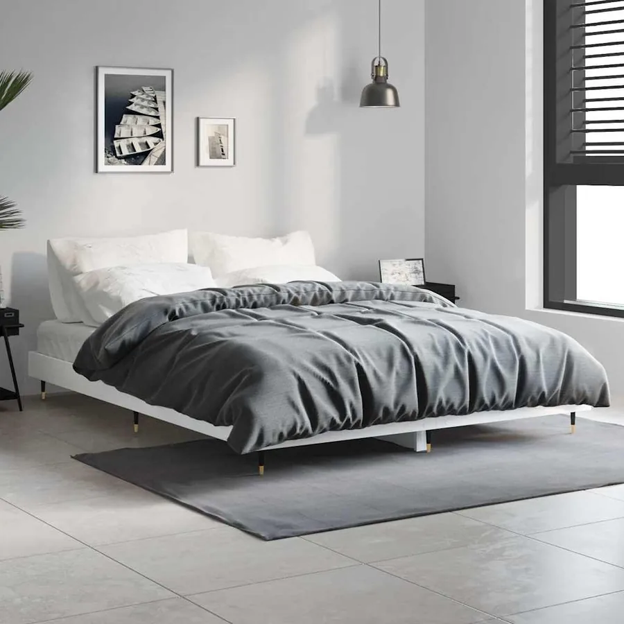 Cadre de lit sans matelas blanc brillant 135x190 cm - 4