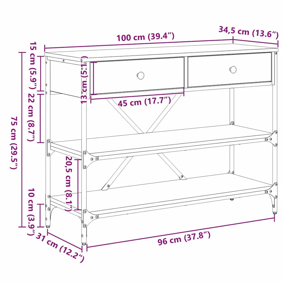 Table console Marron 100 x 34,5 x 75 cm bois - 12