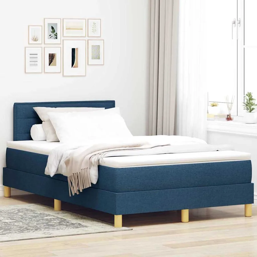 Lit à ressorts avec coussin Bleu 120 x 190 cm tissu
