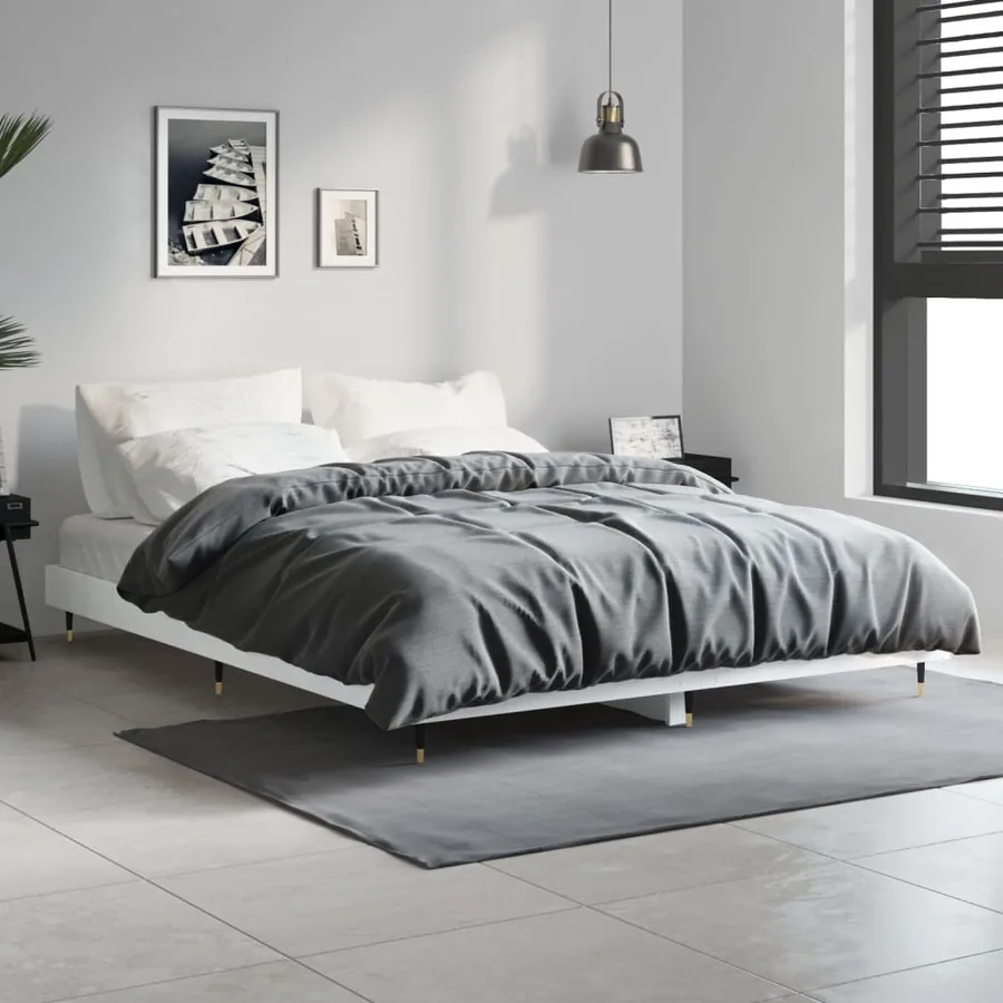 Cadre de lit sans matelas blanc 135x190 cm bois d'ingénierie - 3