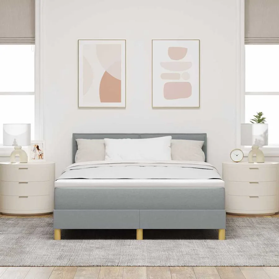 Lit à ressorts avec coussin Gris clair 140 x 200 cm tissu - 3