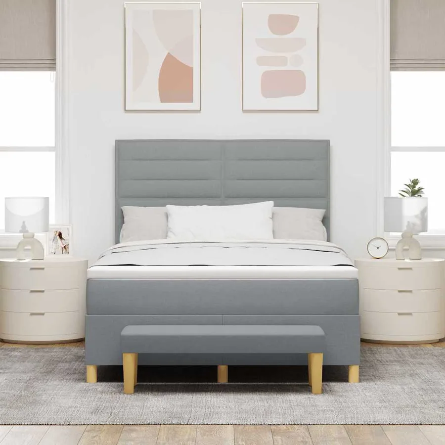 Lit à ressorts avec coussin Gris clair 200 x 140 cm tissu - 3