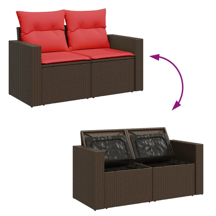 Canapé de jardin avec coussins 2 places en résine tressée marron - 7