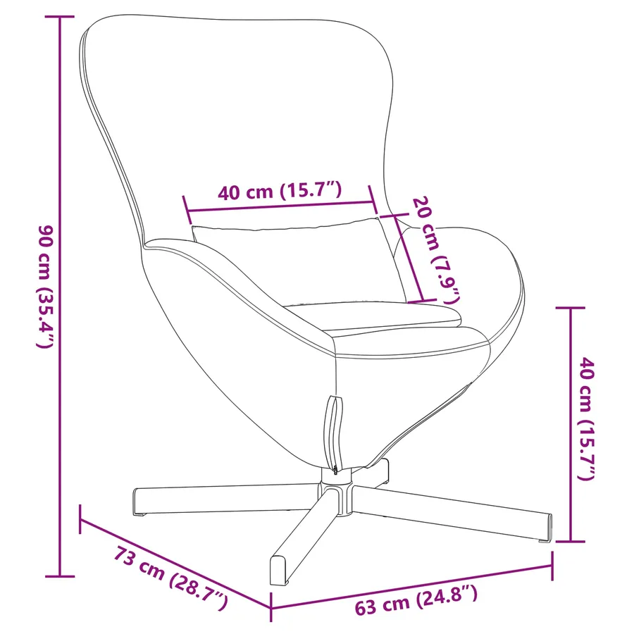 Fauteuil œuf Noir 63 x 73 x 90 cm Velours - 11